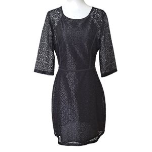 Cooper St Black Lace Overlay Sheath Cocktail Party Dress 3/4 Lace Sleeves sz6